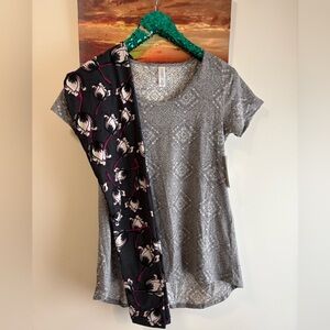 Lularoe gray outfit classic tee with gray flower leggings OS XXS